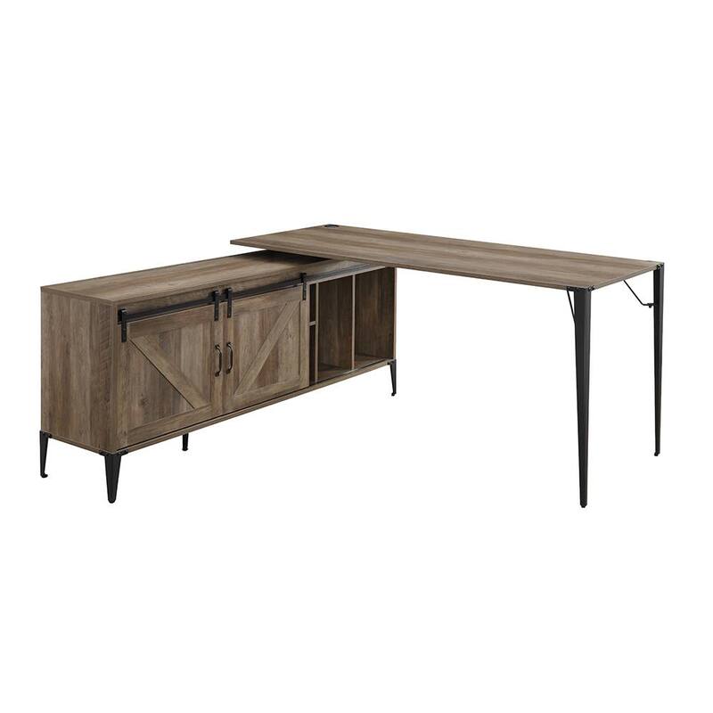 Zakwani 65 in. L-Shaped Rustic Oak and Black Wood Writing Desk with Shelves