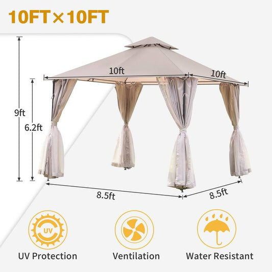 10 ft. x 10 ft. Outdoor Patios Tent Outdoor Canopy Shelter with Mosquito Netting Double Roof Tops with Curtain Screens