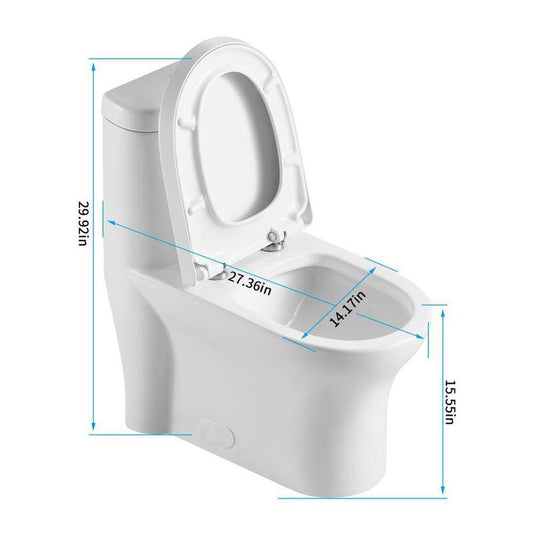 1-Piece 1.1 GPF/1.6 GPF Dual Flush Elongated Toilet in White with Toilet Seat Included