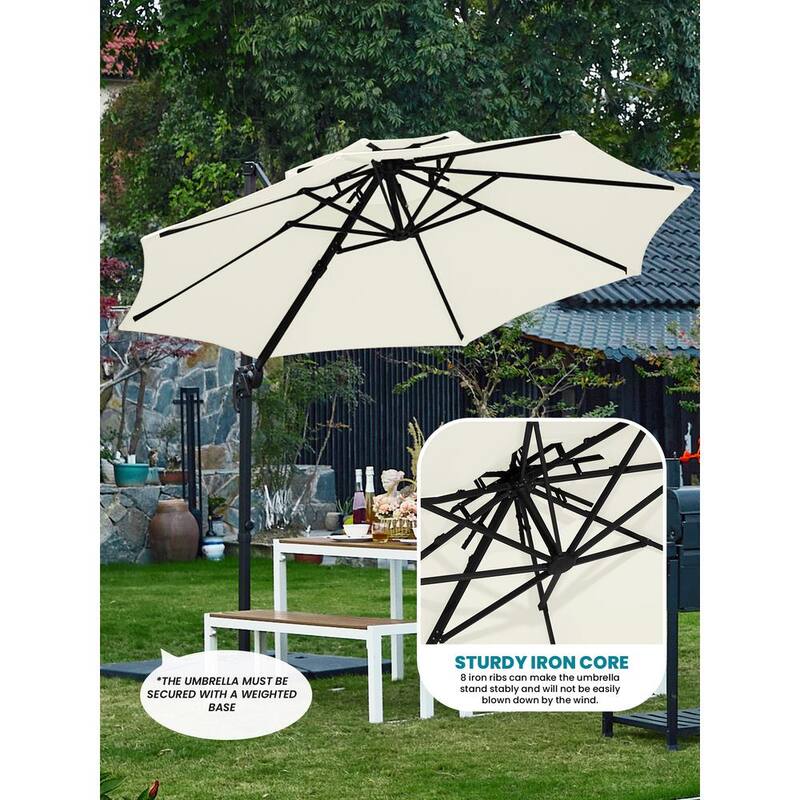 10 ft. Round Cantilever Tilt Patio Umbrella With Crank in Whisper White