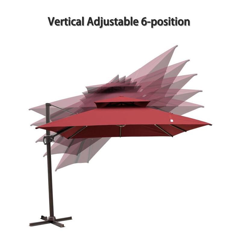 10 ft. Double Top Aluminum Cantilever Patio Umbrella in Red