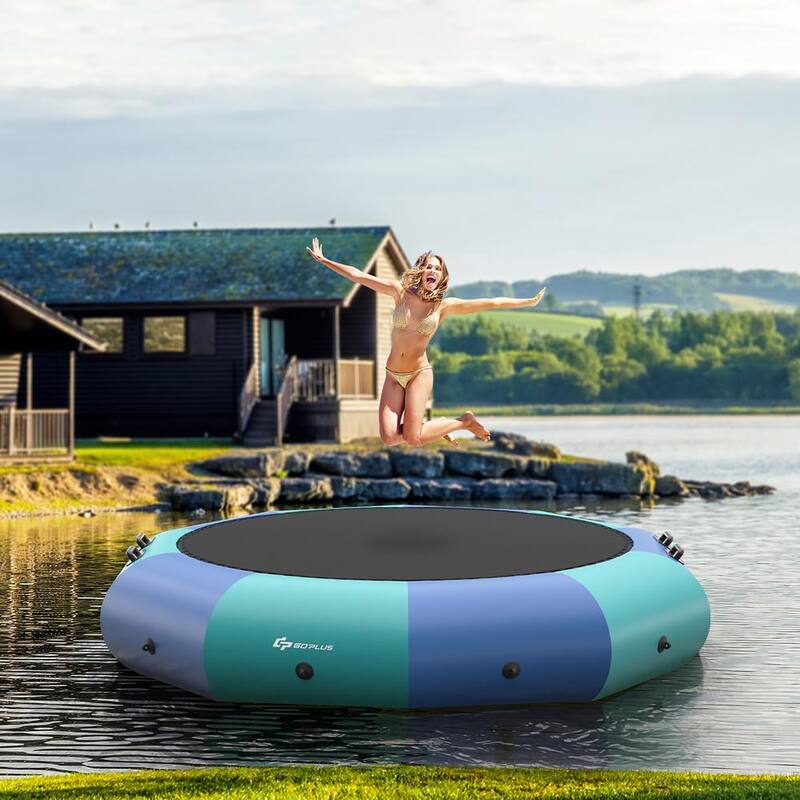 10 ft. Inflatable Water Bouncer Splash Padded Water Trampoline Blue Green