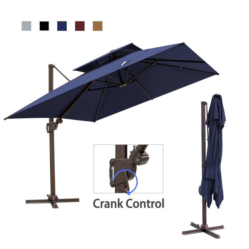 10 ft. Aluminum Cantilever Tilt Patio Umbrella in Navy Blue