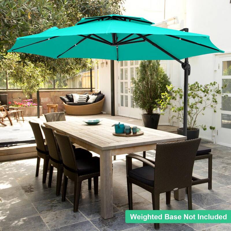 10 ft. Round Cantilever Tilt Patio Umbrella With Crank in Peacook Blue