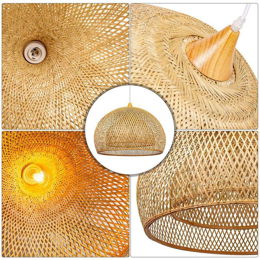 1-Light Dome Bamboo Woven Pendant Lighting Fixture for Kitchen