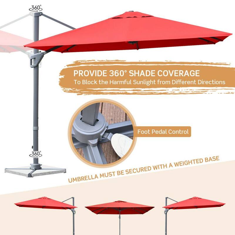 10 ft. Square Offset Patio Umbrella Outdoor Aluminum Cantilever Umbrella in Orange