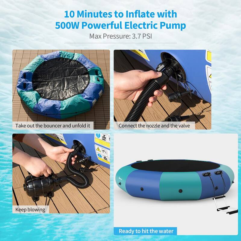 10 ft. Inflatable Water Bouncer Splash Padded Water Trampoline Blue Green