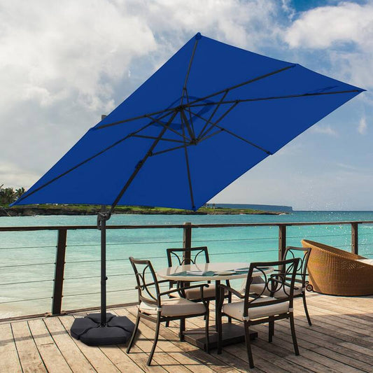 10 ft. x 10 ft. 360-Degree Rotating Aluminum Cantilever Patio Umbrella with Cross Base in Blue