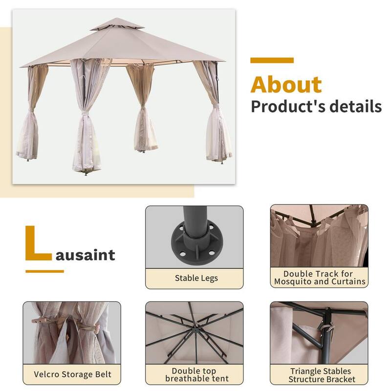 10 ft. x 10 ft. Outdoor Patios Tent Outdoor Canopy Shelter with Mosquito Netting Double Roof Tops with Curtain Screens