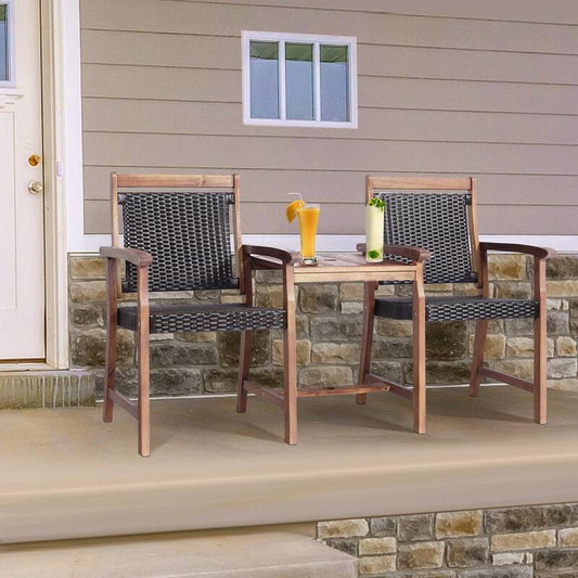 1-Piece 2-Seat Wood Patio Conversation Set with Umbrella Hole