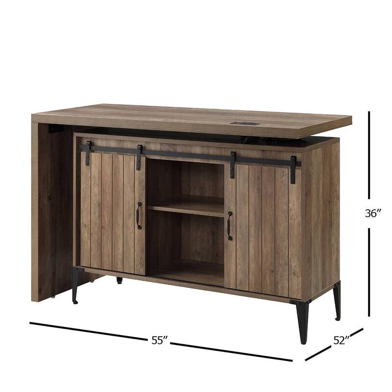 Zakwani 52 in. L-Shaped Rustic Oak and Black Wood Writing Desk with Shelves