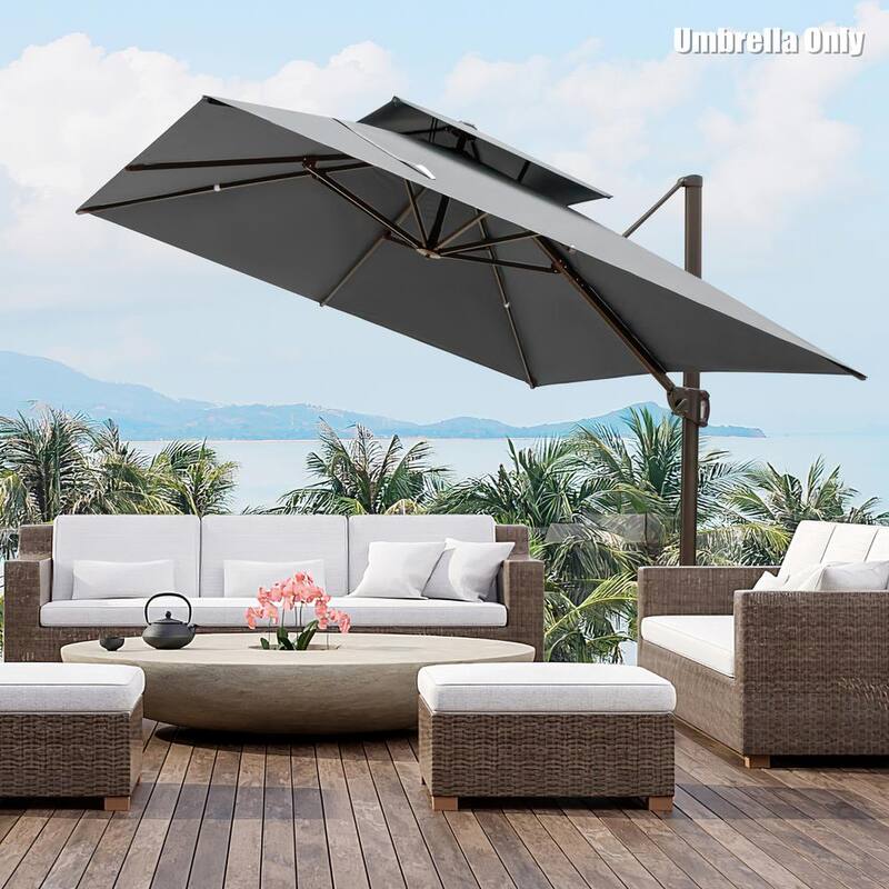 10 ft. Double Top Aluminum Cantilever Patio Umbrella in Dark Gray