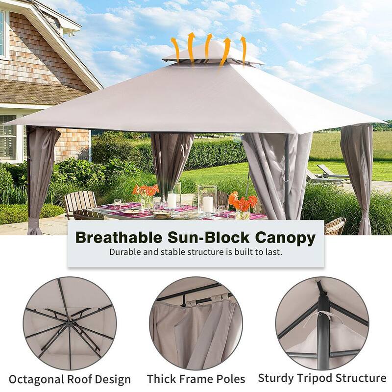 10 ft. x 10 ft. Outdoor Patios Tent Outdoor Canopy Shelter with Mosquito Netting Double Roof Tops with Curtain Screens