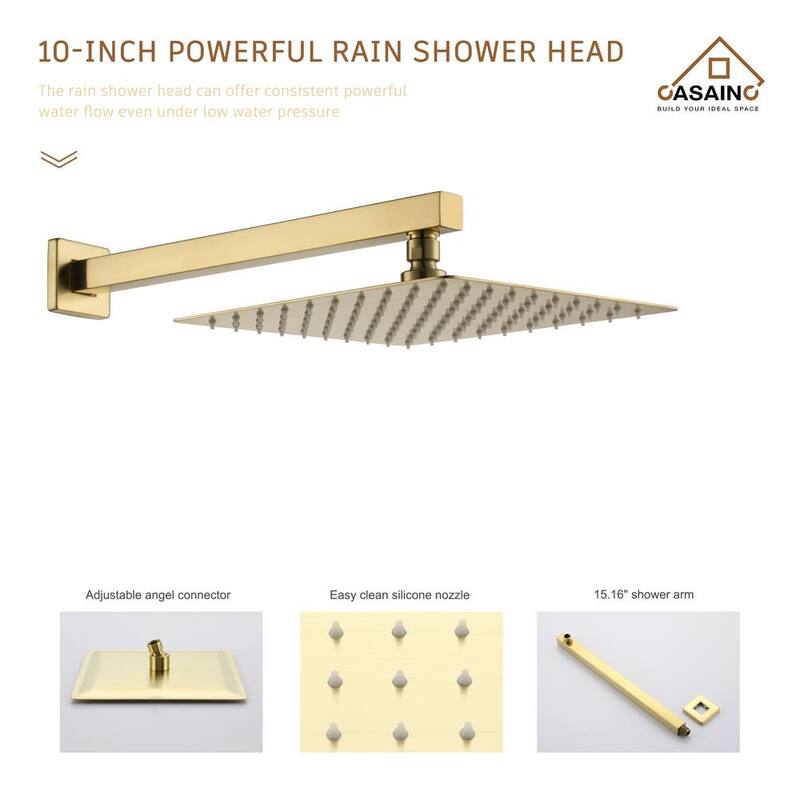 1-Spray Patterns with 1.5 GPM 10 in. 2 Function Wall Mount Round Dual Shower Heads in Brushed Gold