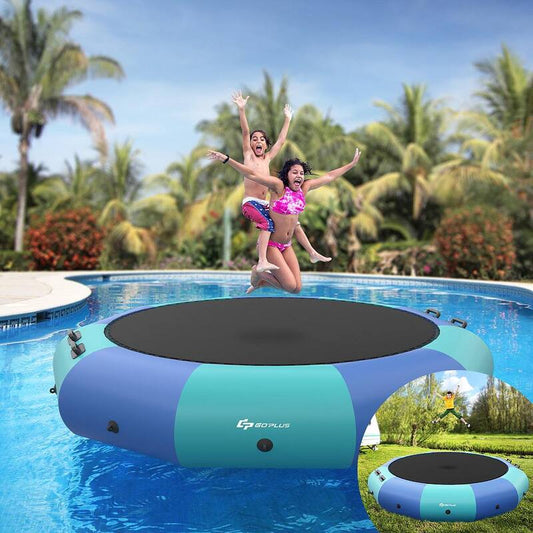 10 ft. Inflatable Water Bouncer Splash Padded Water Trampoline Blue Green