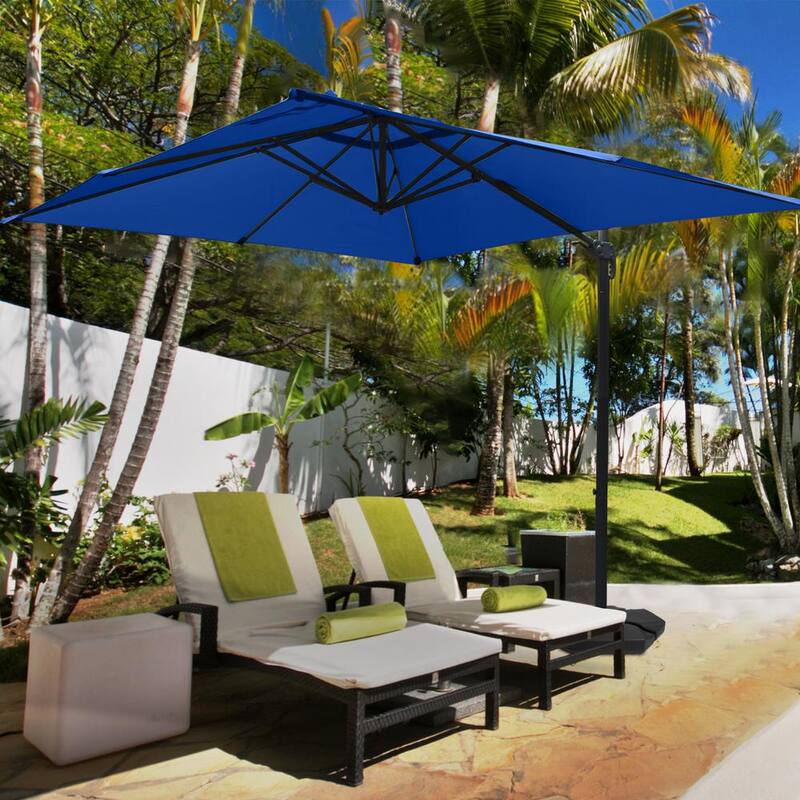 10 ft. x 10 ft. 360-Degree Rotating Aluminum Cantilever Patio Umbrella with Cross Base in Blue